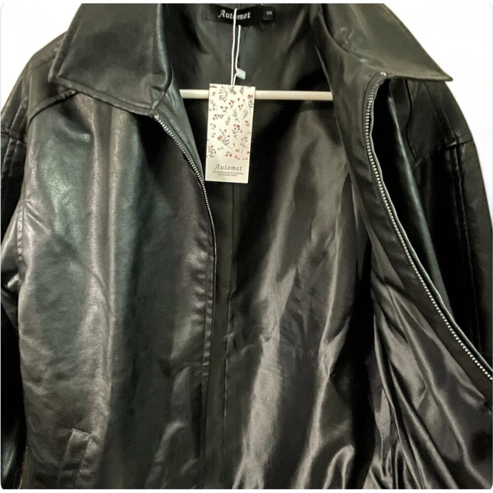 AUTOMET Womens Oversized Leather Jackets Faux Suede Motorcycle Coats, New - Picture 12 of 13